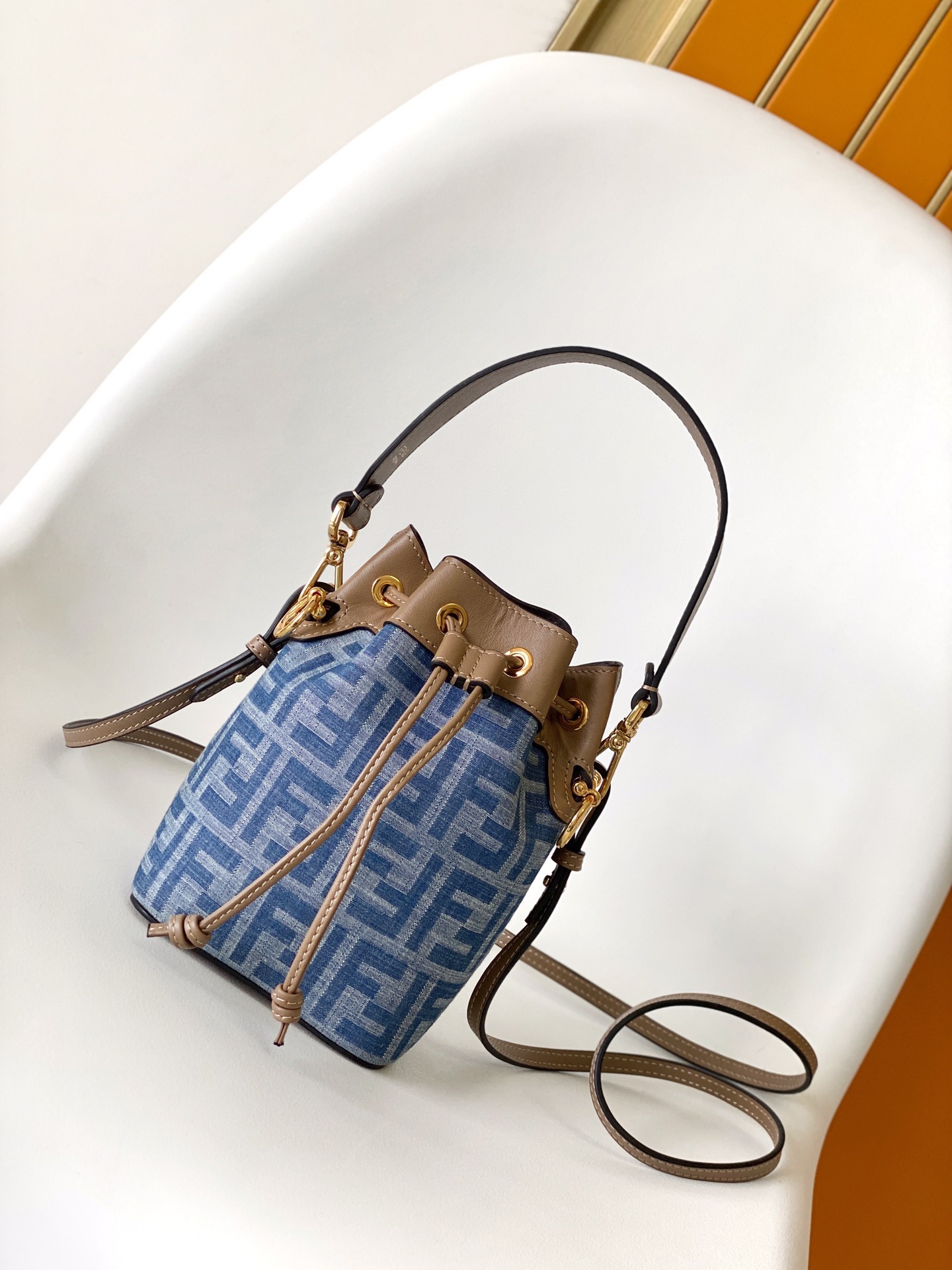 Fendi Mini Mon Tresor FF Fabric Shoulder Bag Blue